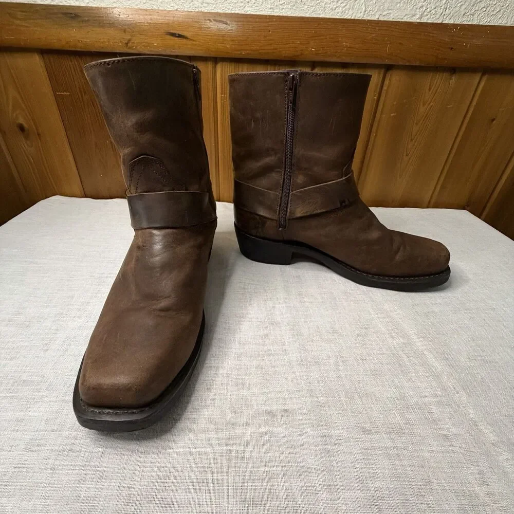 Dingo Mens Brown Leather Harness Biker Boots Pull On Western Size 11.5 D